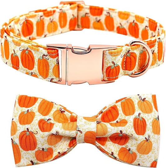 Dog Collars - Halloween Pumpkin Bowtie Dog Collar Gift Soft Bow Collar Pet Adjustable Metal Buckle Pet Collar for X-Small Dogs