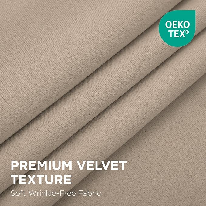 Joydeco Beige 100% Blackout Curtains 102 Inch 2 Panels, Luxury Thermal Beige Velvet Curtains for Bedroom Living Room, Soundproof Blackout Window Drapes, Rod Pocket & Back Tab (52W x 102L)