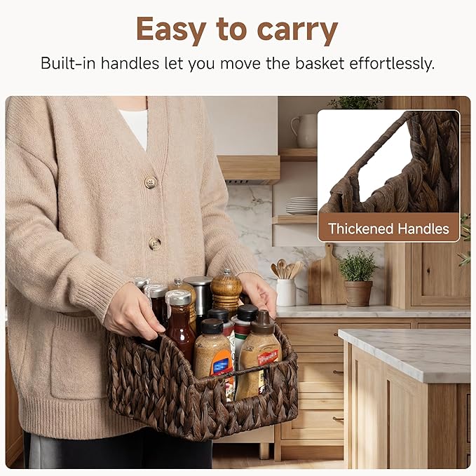 Small Water Hyacinth Baskets with Handles, 2 Pack – Brown