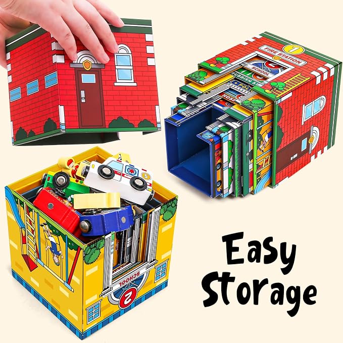 Atoylink Toddler Sorting and Stacking Toys with Magnetic Wooden Cars & Community Helpers, Baby Number Blocks Nesting Boxes Preschool Learning Montessori Toys for 2 3 Year Old Boys Girls Gift