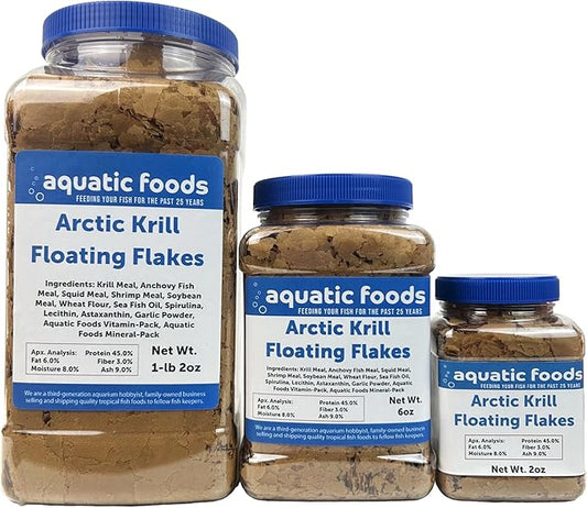 Aquatic Foods Inc. Arctic Krill Flakes with Natural Carotenoids & Astaxanthin to Enhance The Vibrant Colors of Fish, for All Tropical and Marine Fish Also Pellet Mix, Wafer Mix Included…6oz