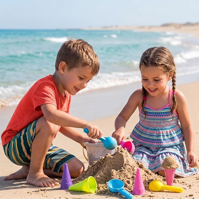 Potchen 60 Pcs Plastic Ice Cream Cones and Scoop Set Outdoor Beach Toys Kids Sand Mold Set Summer Sandbox Ice Cream Mold for Sensory Bin Outdoor Play Backyard Seaside Activities Party (Light Color)