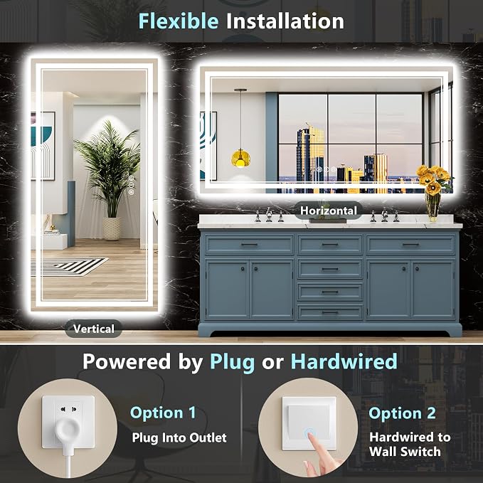 72x36 LED Bathroom Mirror with Lights, Backlit and Front Lit Anti-Fog Lighted