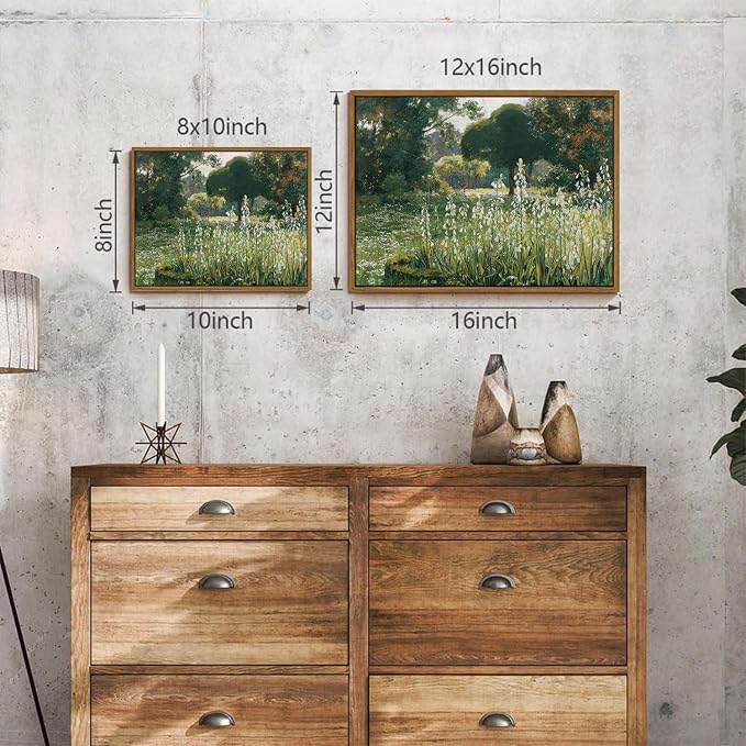 OIQArtOIQ Vintage Framed Wall Art Garden Landscape Canvas Art Prints Rustic