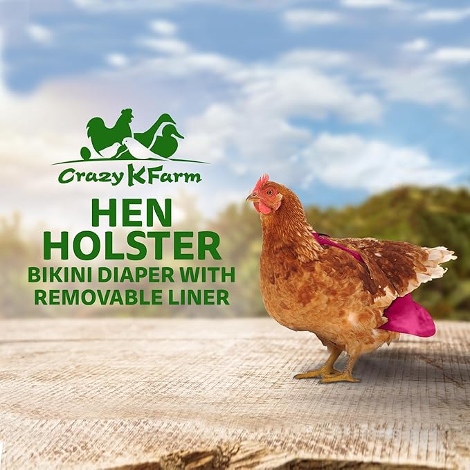 Hen Holster Bikini Diaper, Bird Diaper & Harness for Hens, Roosters, Ducks, Geese - with Removable Vinyl Liner, Adjustable Fit for Outdoor Adventures & Indoor Use - Easy to wear - S/M, Pink