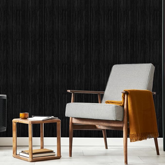 Black Grasscloth Peel and Stick Wallpaper Texture Contact Paper A Set of 15.7"