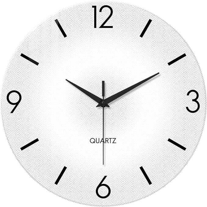 XFM Modern Simple Wall Clock 12 Inch Silent Wall Clocks Battery Operated White