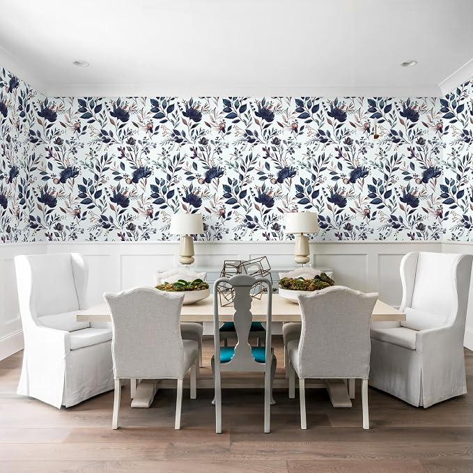 Yasinet Navy Blue Peel and Stick Wallpaper Blue Floral Wallpaper Vintage