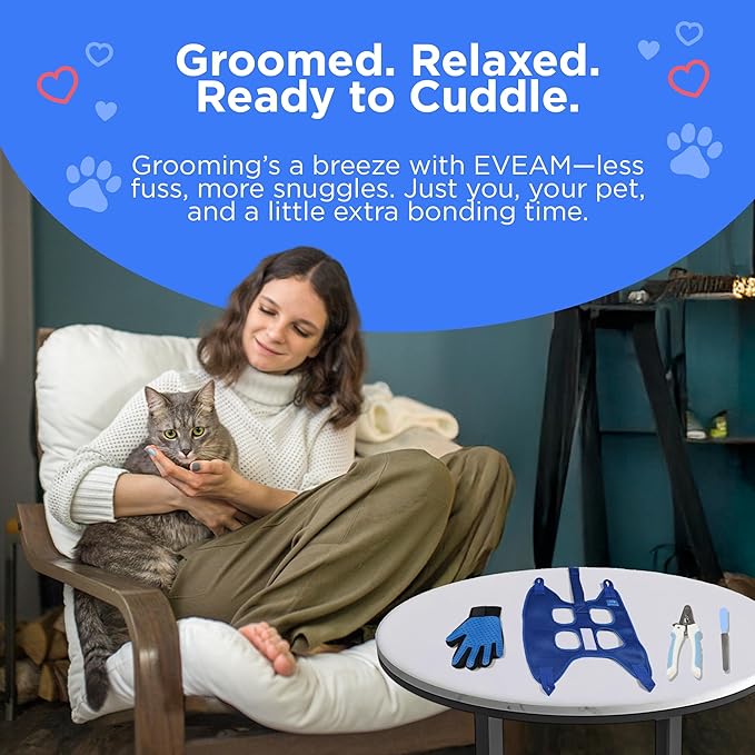 Pet Grooming Hammock for Cats & Small Dogs – Nail Clipping Kit with Sling, Clippers, File, Glove, Straps & Carabiners – Ideal for Trimming & Ear Cleaning – [S/XS] (Black, Extra-Small)