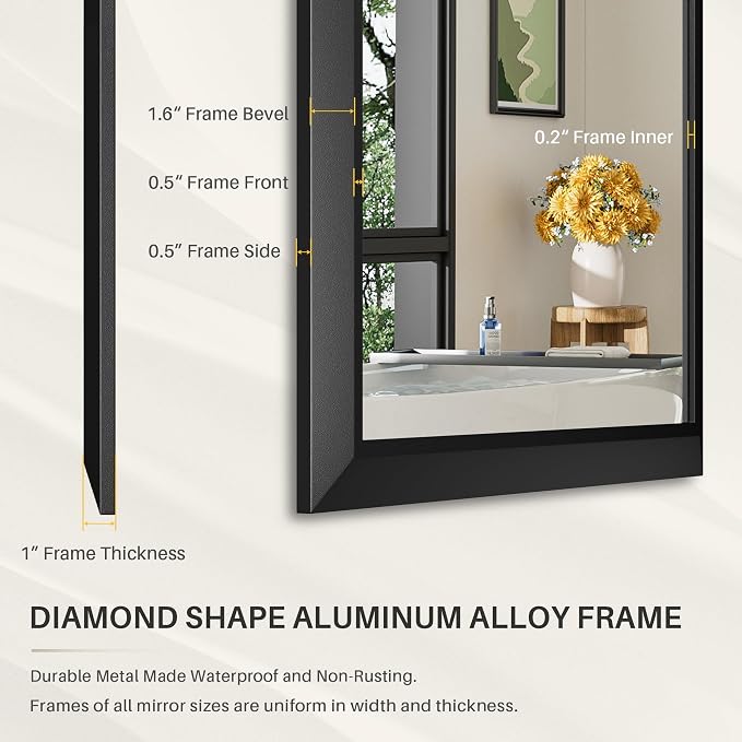 Briivue 36x32 Inch Black Bathroom Mirror