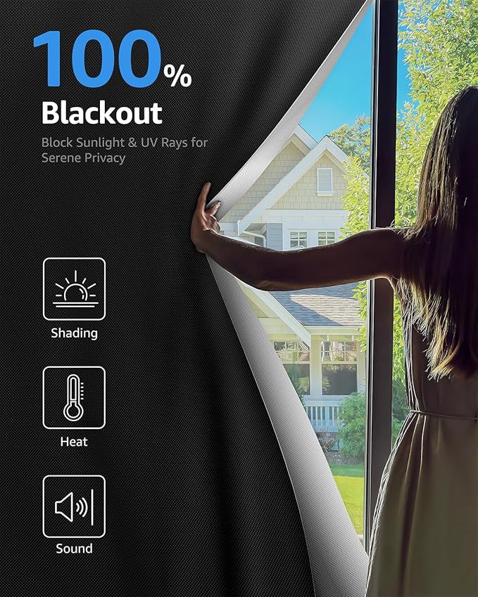 Sumobaby Blackout Curtains for Bedroom Portable 60"x75",No Drill Blackout Shades with Upgraded Hook&Loop Tapes,100% Black Out Window Cover,Thermal Insulated Blinds for Bedroom,Nursery(1 Panel,Black)