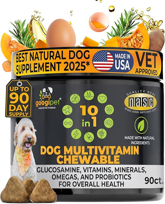 Googipet Premium 10 in 1 Dog Vitamins Multivitamin Chewable with Probiotics for Gut Health, Dog Vitamins and Supplements w/Vitamin C & Glucosamine for Joint Support (Peanut Butter & Pumpkin Flavor)