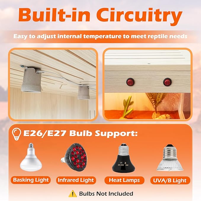 Royxen Tempered Glass Reptile Tank 33 Gallon, Reptile Enclosure with Metal Mesh Top and Lockable Design, Bearded Dragon Tank for Lizard Habitat, 32"x16"x16", Oak