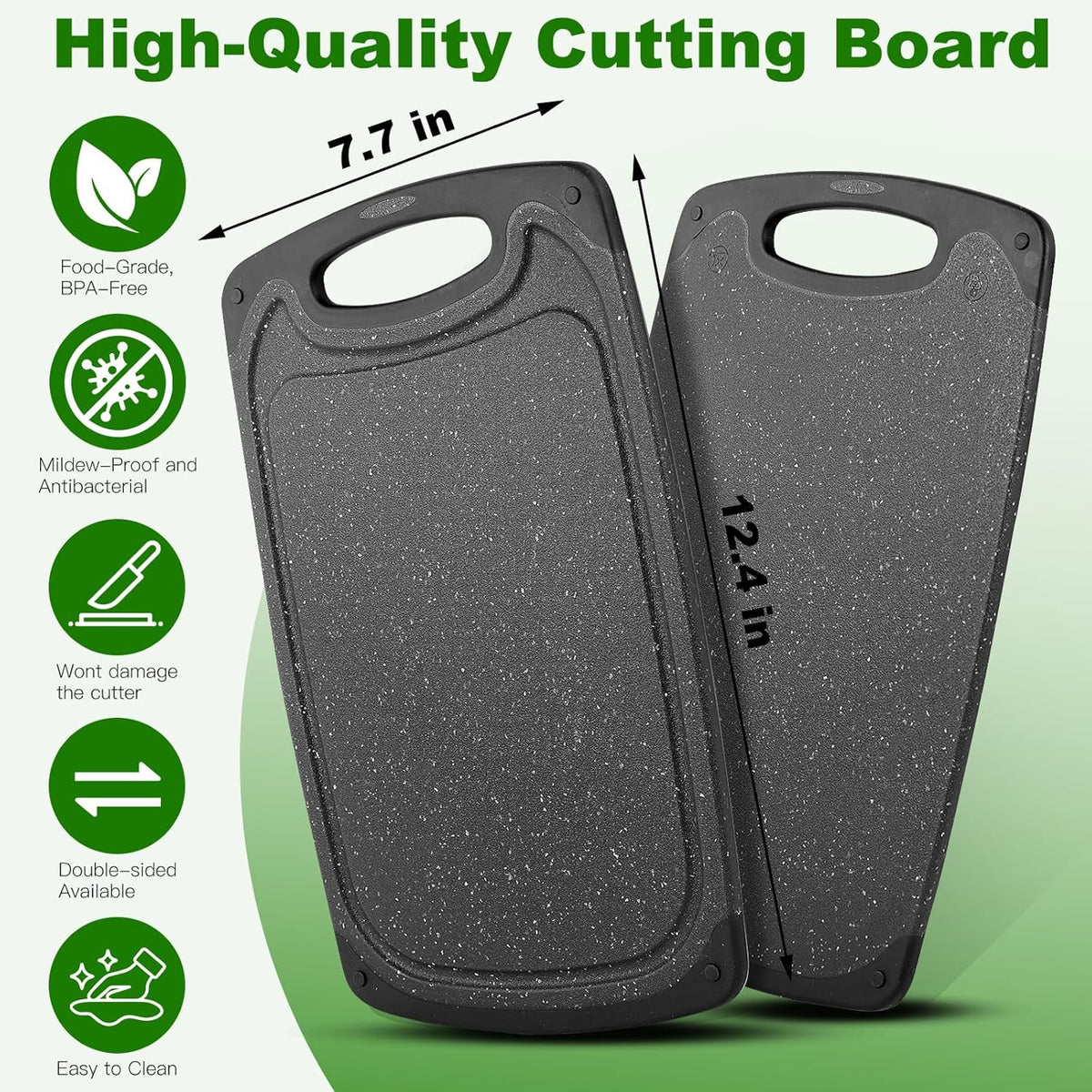 Cutting Boards,12.5"×7.7" Plastic Chopping Board Made From Natural Food Grade Material,BPA Free&Eco,Non Slip&Juice Groove,Dishwasher Safe,Double-Sided Usable,Dark Grey