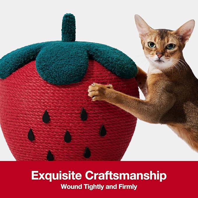 VETRESKA Strawberry Cat Scratching Post, Cute Cat Scratcher with Sisal Rope, Vertical Cat Scratch Post for Indoor Cat and Kitten, Ring Paper Strawberry Leaves Attract Cats