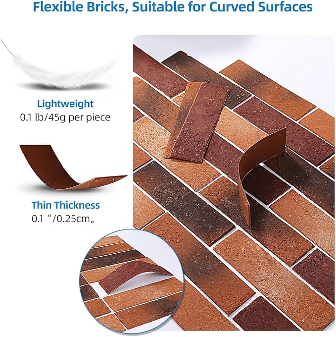 Red Faux Brick Wall Tiles, 3D Thin Brick Veneers