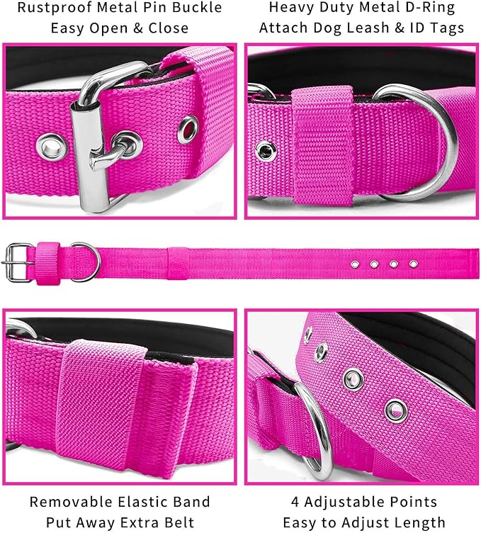 Heavy Duty Tactical Dog Collar - 1.5" Width Military Durable Thick Nylon with Adjustable Metal D Ring & Buckle Working Training K9 Collar for Medium Large Dogs (S(14"-17"), Hot Pink)