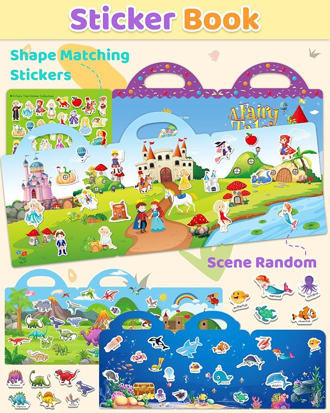 Benresive Reusable Sticker Book for Toddlers, Stickers for Kids, Travel Toy | Toddler Toys, Boys Girls Birthday Gifts, Airplane & Road Trip Essentials Kids, No Mess Waterproof Toddler Crafts Activities