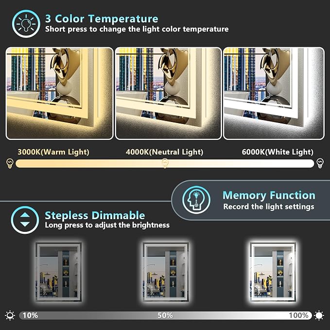 24x32 LED Bathroom Mirror with Lights, Backlit and Front Lit Anti-Fog Lighted