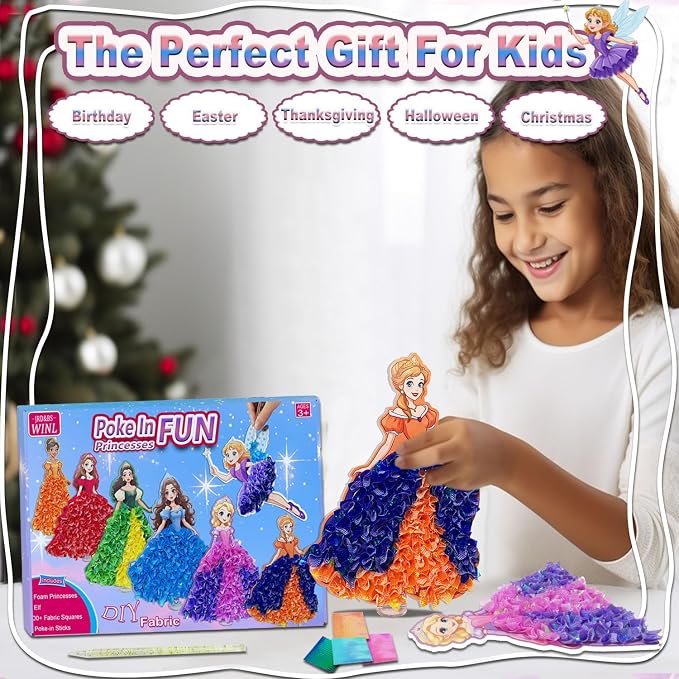 mom&myaboys Poke in Fun Art Kit for Kids DIY Princess Craft Set Birthday Gifts for Girls Ages4-8,Mess-Free Art for Children Fun Activity for Boys Old 3 4 5 6 7 8 9,Christmas Gift for Kid 3 Up