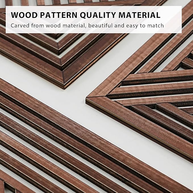 VIYYIEA Boho Solid Wood Carved Wall Art Set of 3, Geometric Minimalist Wooden