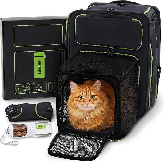 Cat Carrier Backpack for Travel & Car, 3-in-1 Expandable Cat & Small Dog Backpack Carrier up to 25 lbs, Breathable & Waterproof Pet Carrier