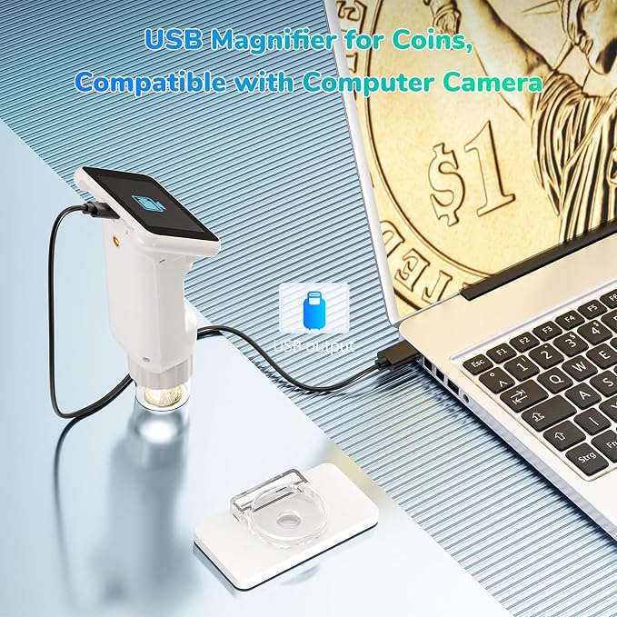 LM013 Digital Microscope with 2.8" Screen for Kids Adults, Anti-Shake Portable USB Coin Magnifier 120X with 8 LED Lights, 1080P Video, Prepared Slides, PC View