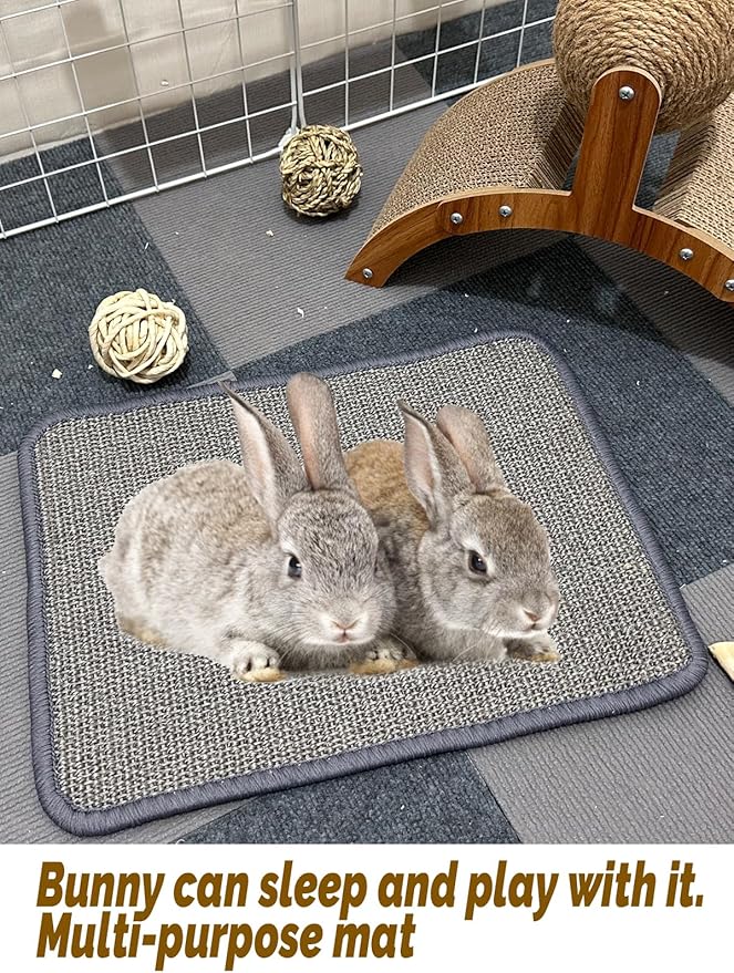 Lagre Rabbit Scratching Pad 2 Pack Natural Sisal Bunny Scratcher Mat Bunny Scratch Foot Pad Small Animal Grinding Claw Pad Rug for Guinea Pigs Chinchillas (Gray)