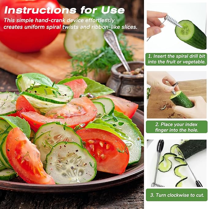 1 Pc Spiral Potato Cutter, Piranha Manual Spiral Screw Slicer for Vegetable, Stainless Steel Curly Fry Cutter, Spirals Slicer for Potatoes, Cucumbers and Carrots