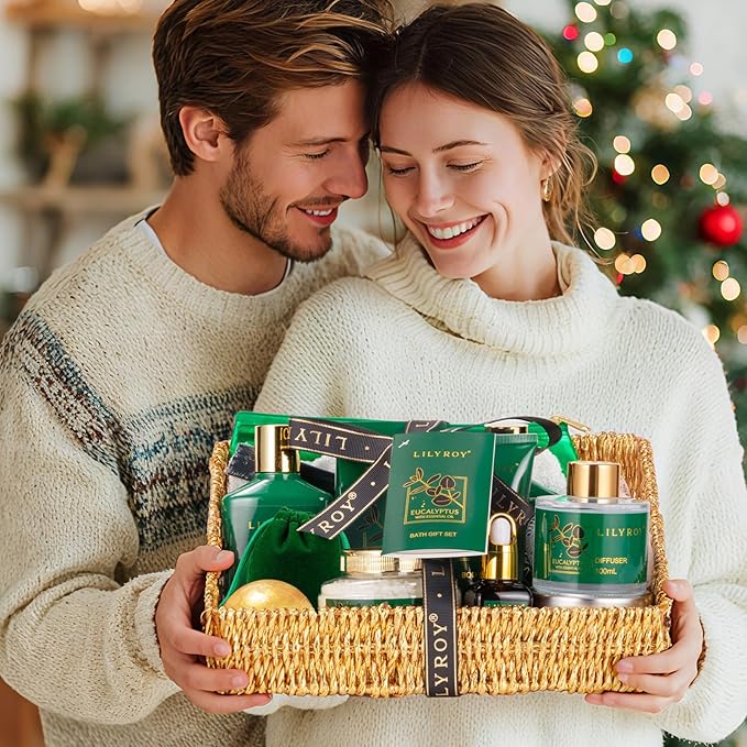 Christmas Gift Basket for Women and Men- 15-Piece Premium Eucalyptus Bath Gift Set - Spa Kit with Shower Gel Ideal for Birthday, Mothers Day, Father’s Day, Perfect for Holidays & Self Care