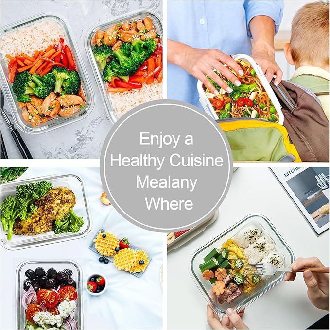 VERONES 10 Pack 22 OZ Glass Meal Prep Containers, Airtight Glass Lunch Containers Set, Food Storage Containers with Lids,BPA Free, for Microwave, Oven, Freezer & Dishwasher Friendly,White
