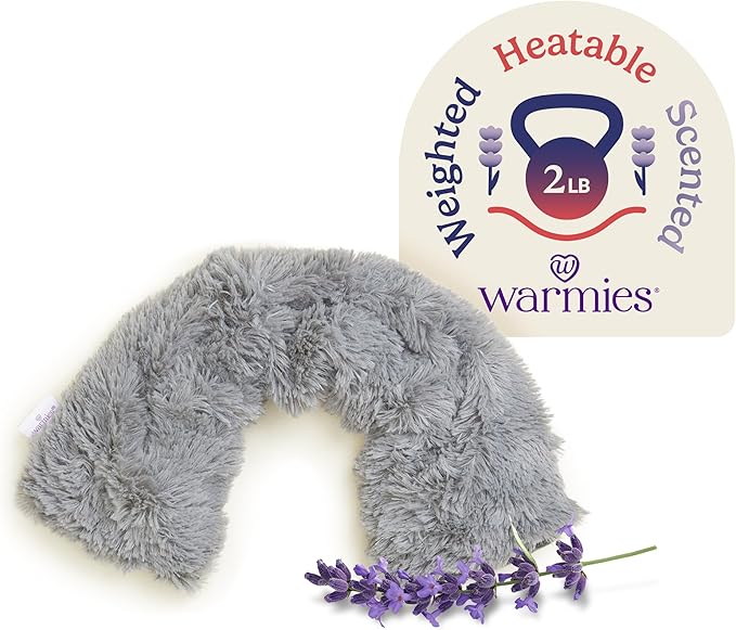 warmies Microwavable Neck & Shoulder Wrap - Heating & Cooling Plush Pad for Calming Relaxation - Weighted & Heated Neck Warmer with Scented Lavender - Microwave Heat Pad for Aches & Pain - Gray
