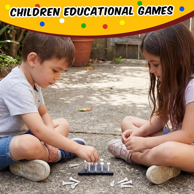 Zhanmai 10 Sets Wooden Triangle Peg Travel Game, White Peg Black Board