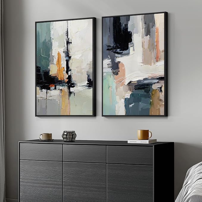 Large Framed Colorful Abstract Wall Art