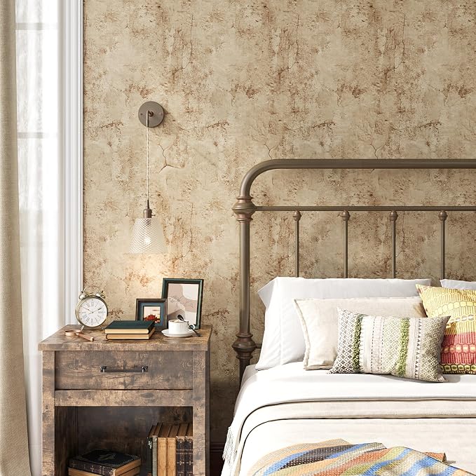 VEELIKE Aged Tan Concrete Wallpaper Peel and Stick Distressed Beige Limewash