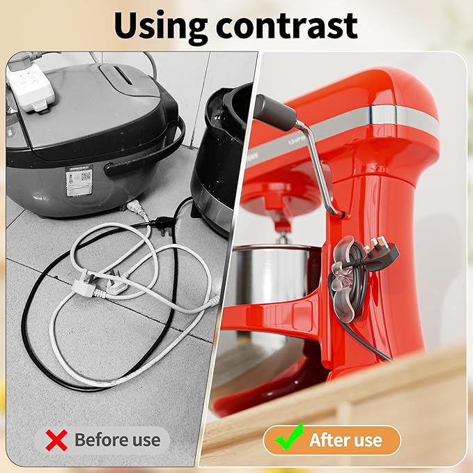 6PCS Clear Cord Organizer for Appliances, Kitchen Appliance Cord Organizer Stick On, Appliance Cord Holder, Cord Wrappers, Cord Winder for Pressure Cooker, Air Fryer, Blender, Coffee Maker, Toaster