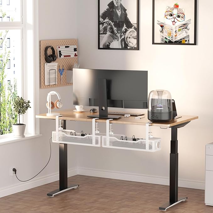 16-in Under Desk Cable Trays, No Drill, 2 Pack – White