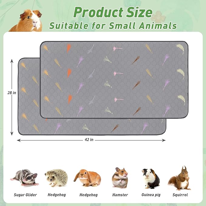 2Pcs Guinea Pig Cage Liners,Guinea Pig Fleece Cage Liners28''X42'' Super Absorbent Washable Pee Pads Reusable for Rabbit Hamster Chinchilla