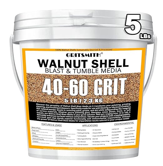 40-60 Grit Ground Walnut Shell Media (5 LBS / 2.3 KG) - Extra Fine Grit for Tumbling, Blasting, Vibratory, Polishing, Deburring