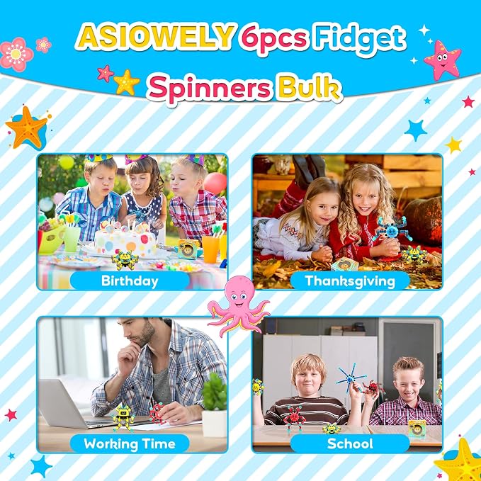 Transformable Fidget Spinner Toys for Kids and Adults,6 Pcs Travel Toys for Boys Girls Sensory Toy ADHD Stress Relief Toy,Party Favors Birthdays Gifts for Teens Road Trip Travel Essentials