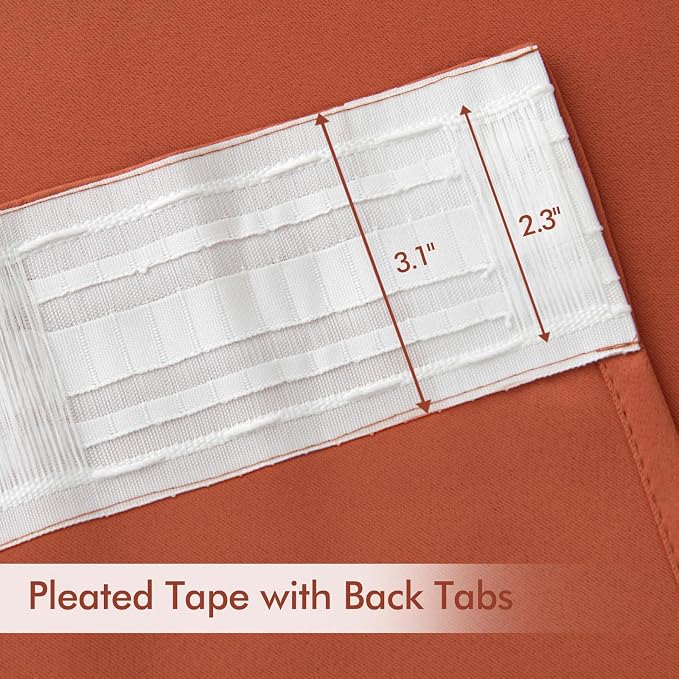 MIULEE Back Tab Burnt Orange Blackout Curtains 96 Inch Long 2 Panels Set
