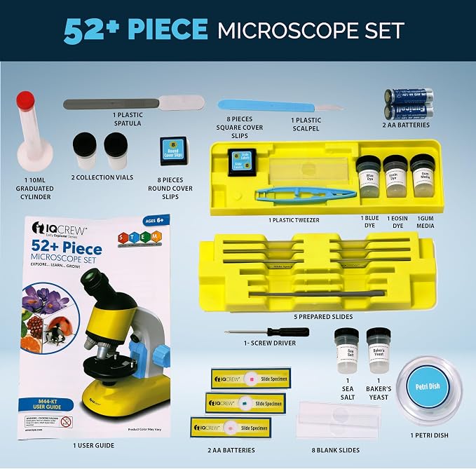 AmScope M44-KT 1200X Compound Starter Microscope Kit w/Dual LED | 100X-1200X Magnification Range Compound Biological Microscope Built-In LED Illumination Built-In Condenser