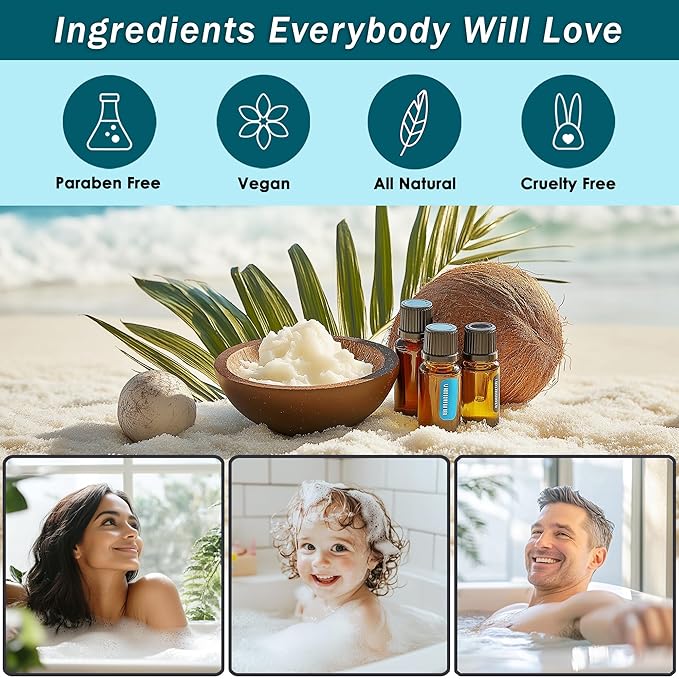 Spa Baskets For Women - Luxury Bath Set With Ocean & Coconut - Spa Kit Includes Wash, Bubble Bath, Lotion, Bath Salts, Body Scrub, Body Spray, Shower Puff, Bathbombs, Soap and Towel