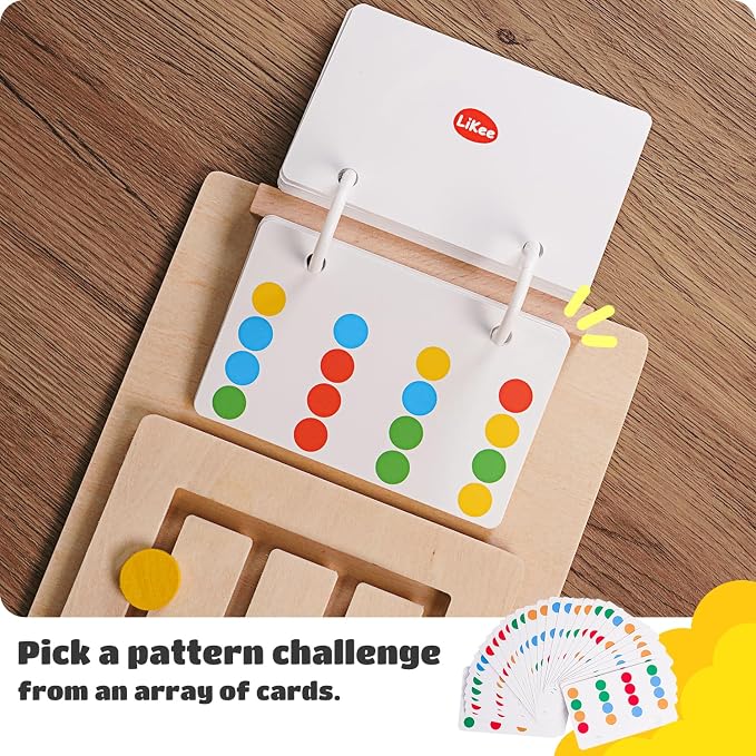LiKee Slide Puzzle Color Sorting Matching Toys, Airplane Car Travel Busy Board for Toddler No-Lose-Parts and Portable, Montessori Wooden Educational Toys Board Games for Kids Boys Girls 3+ Years Old