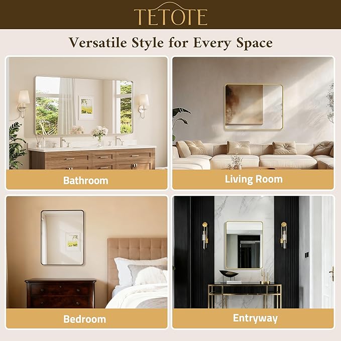 TETOTE Brushed Nickel Bathroom Mirror 42 x 36 Inch