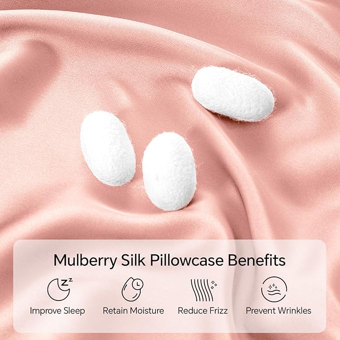 INFIIXSO Mulberry Silk Pillowcase for Hair and Skin, Silk Pillow Cases Queen with Hidden Zipper 20x30 Inches, Extraordinary Smooth and Soft Cooling Pillow Cases for Hot Sleepers(Rose Pink, 1 Pack)