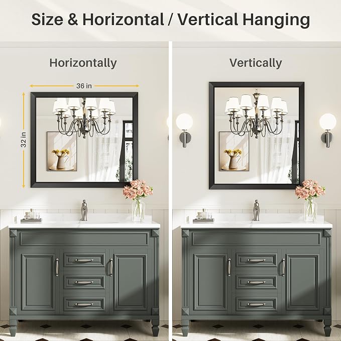 Briivue 36x32 Inch Black Bathroom Mirror