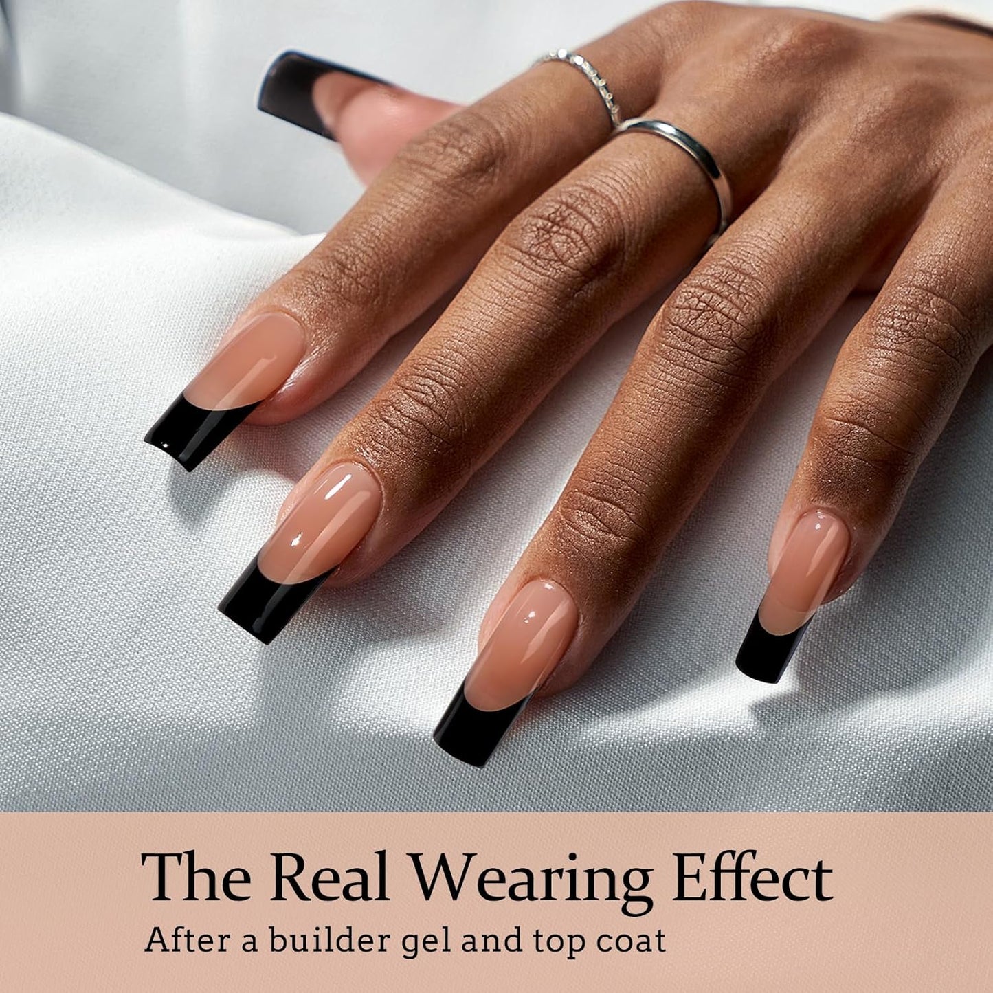 BTArtboxnails XCOATTIPS French Tip Nails - Long Press on Nails, Square Nail Tips Black, French Tip Press on Nails, Soft Gel False Nail Tips, Soak Off Acrylic Fake Nails