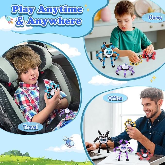 2 PCS Travel Toys Transformable Fidget Spinners Toys for Kids and Adults Sensory Toy for Boys Teens Stress Relief Autism ADHD Cool Road Trip Travel Essential Birthdays Gifts for Party Favors