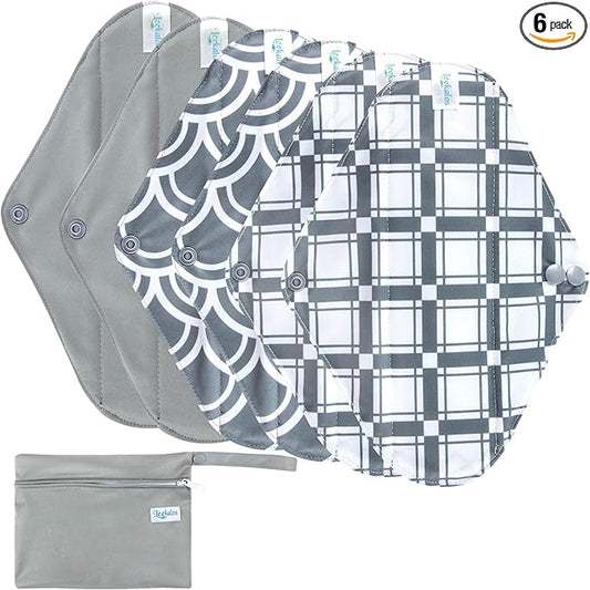 Leekalos Reusable Menstrual Pads - Bamboo Menstrual Cloth Pads | Light Incontinence Pads | Reusable Sanitary Pads - Pack of 6, 1 Cloth Mini Wet Bag